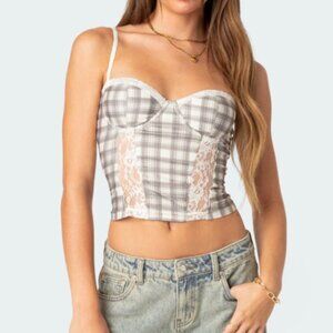 PLAID PRINTED CUPPED CORSET (Never Worn, New With Tags)